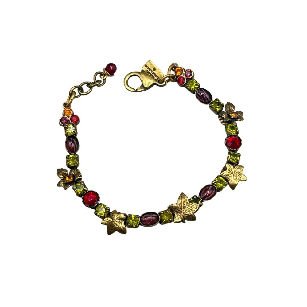 Mary DeMarco Vintage Inspired Bracelet with Glass Stones & Leaf Bronze Tone